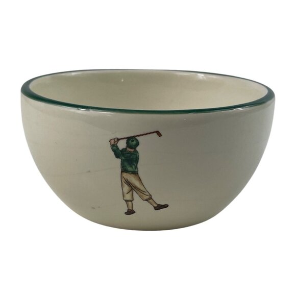 Vintage Ceramic Bowl With Golfer Design & Green Rim - Picture 1 of 9